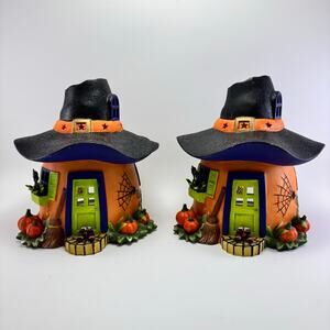 PARTYLITE Halloween Pumpkin Witch House Tea Light Candle Holders (Lot of 2)